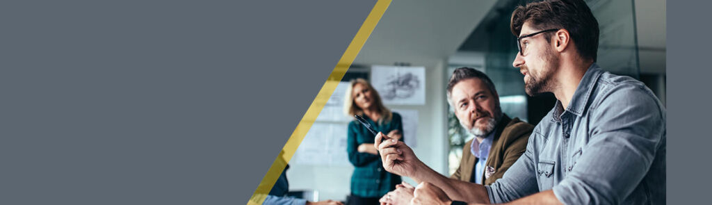 Photo of two men and a woman in the background in a meeting | Mize CPAs Rely on us slide